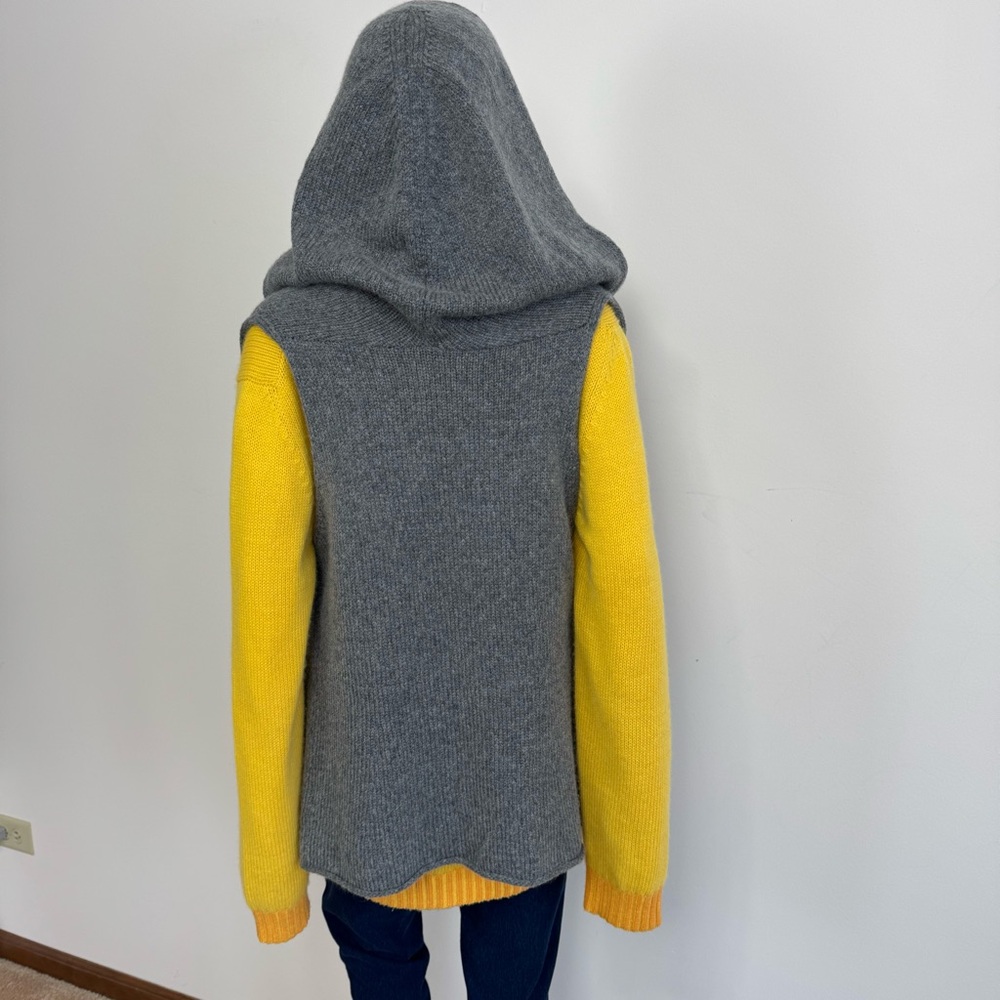 Eileen Fisher Wool Mohair Knit Open Front Hooded Hood Gray Vest Sweater Sz S - Picture 4 of 12